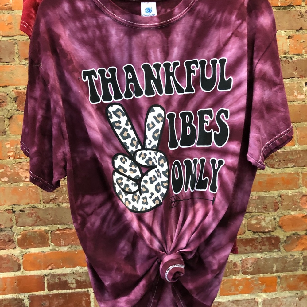 Burgundy Tie Dyed Thankful Vibes Only Tee
